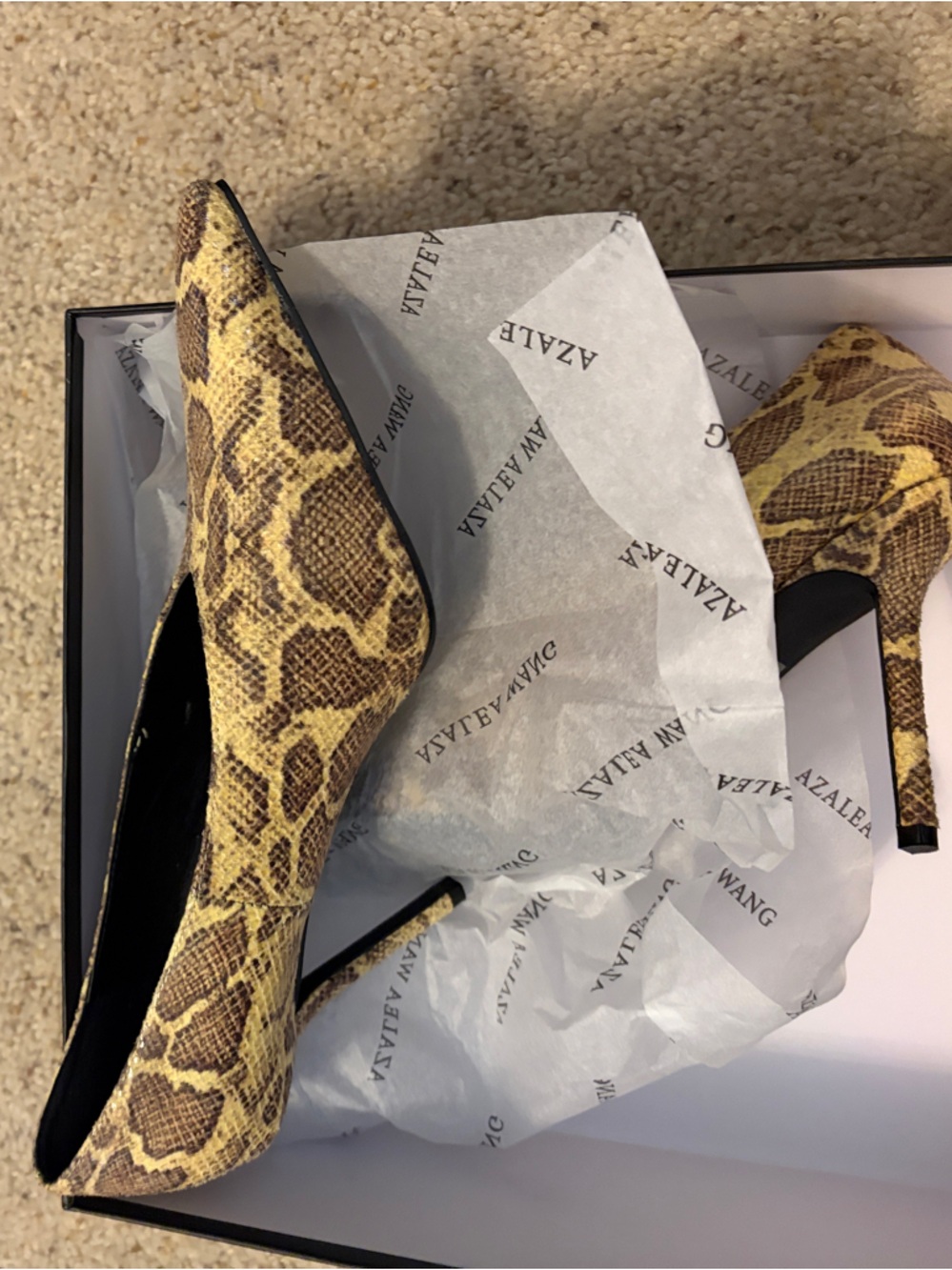 Azalea Yellow Snake-Print Pointed Stiletto Pumps